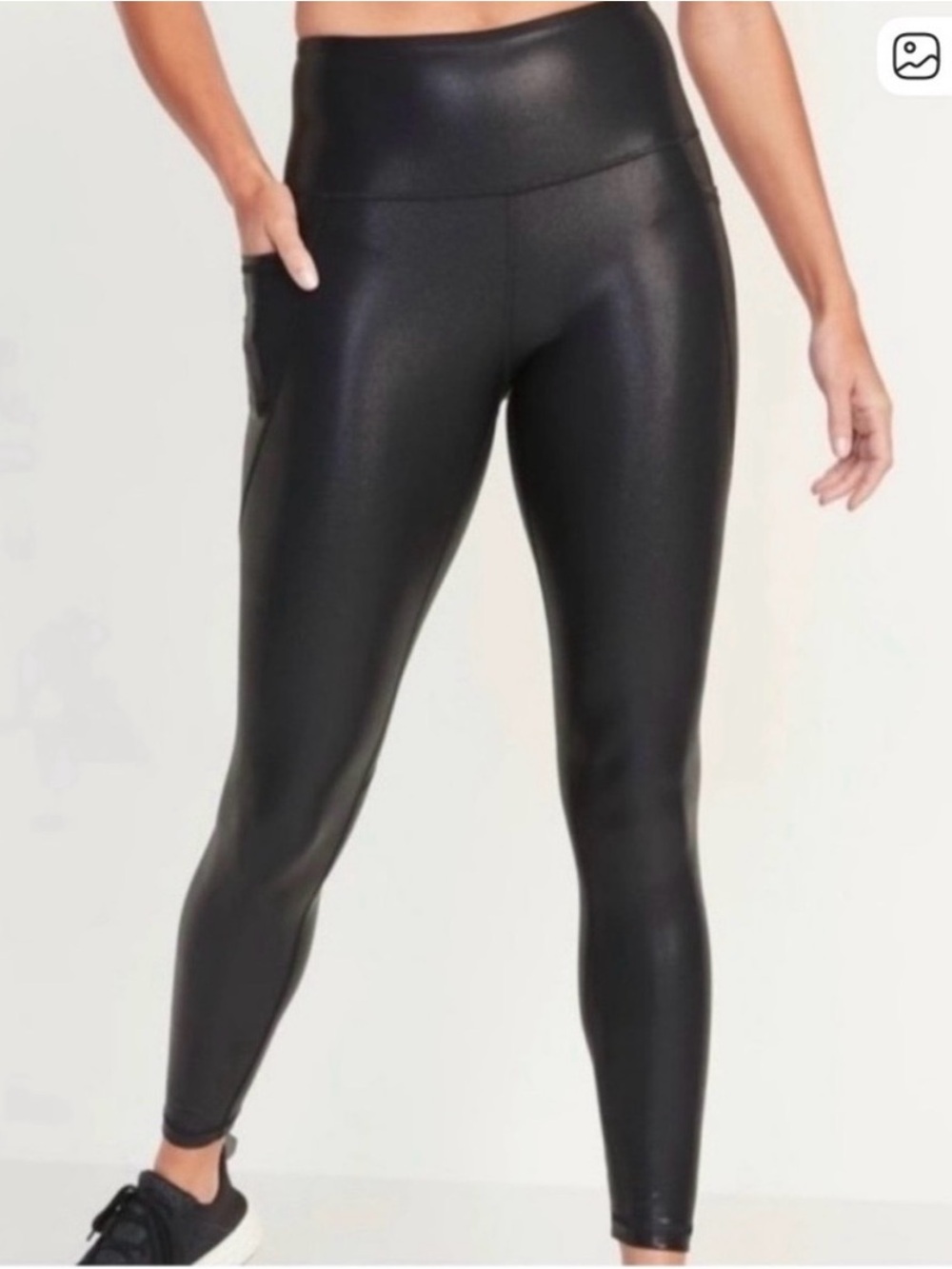 Old Navy Powersoft Black Faux-Leather Leggings